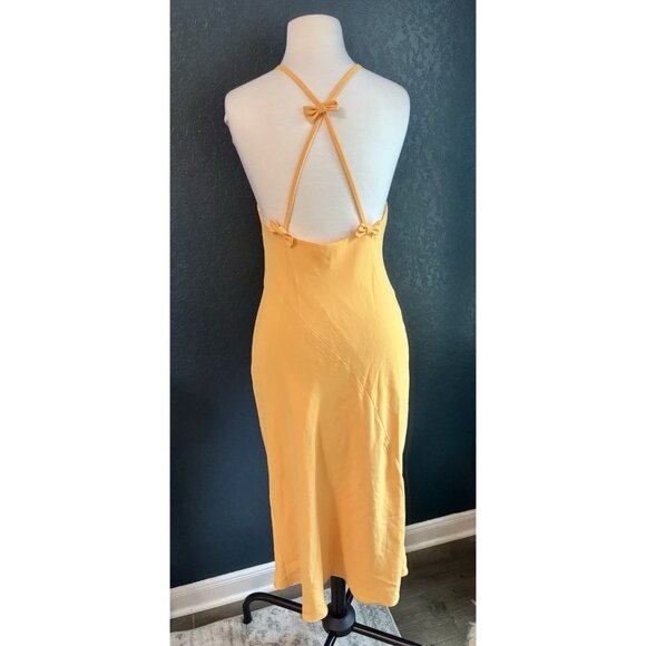 Amanda Uprichard Revolve Yellow Bows Back Midi Melonie Dress Sz Small - Picture 5 of 7